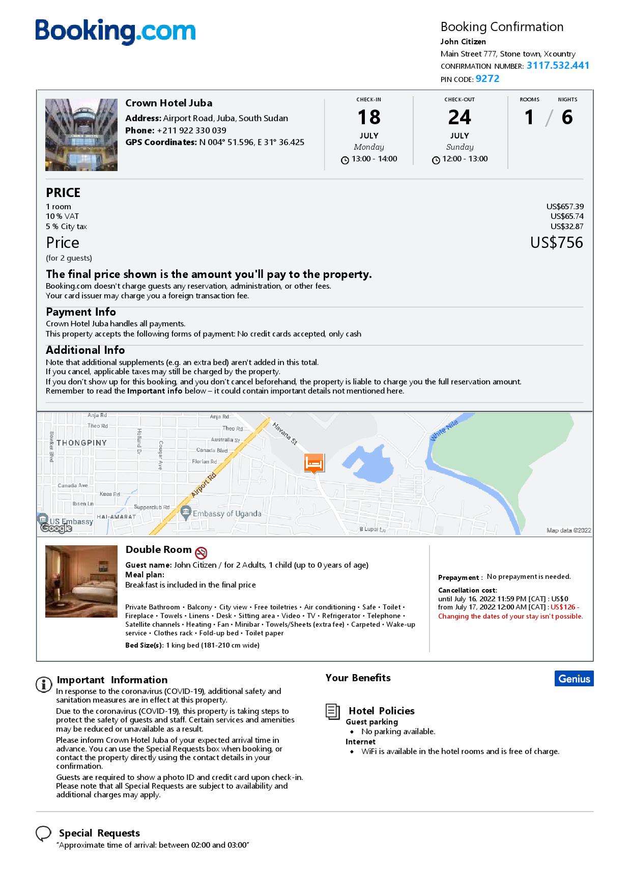 Customizable South Sudan Airbnb Reservation Template | Word & PDF Formats