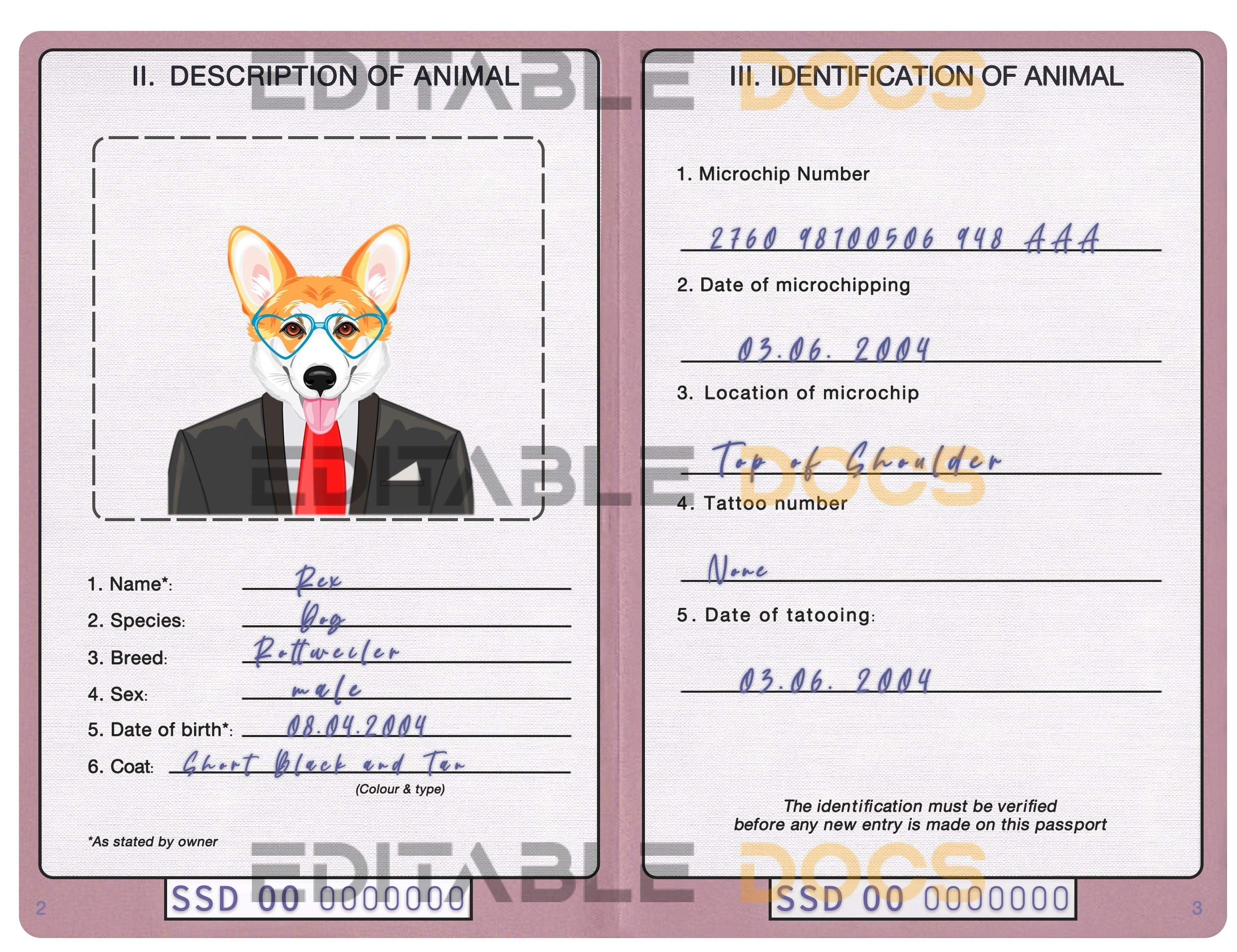 South Sudan dog Fake PSD Passport | Instant Download