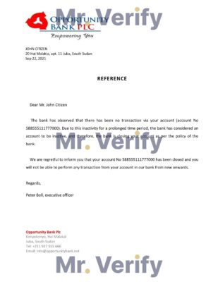 Download South Sudan Opportunity Bank Reference Letter Templates Editable Word
