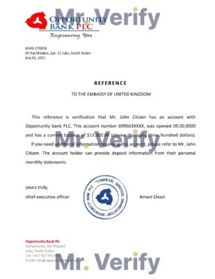 Download South Sudan Opportunity Bank Reference Letter Templates | Editable Word