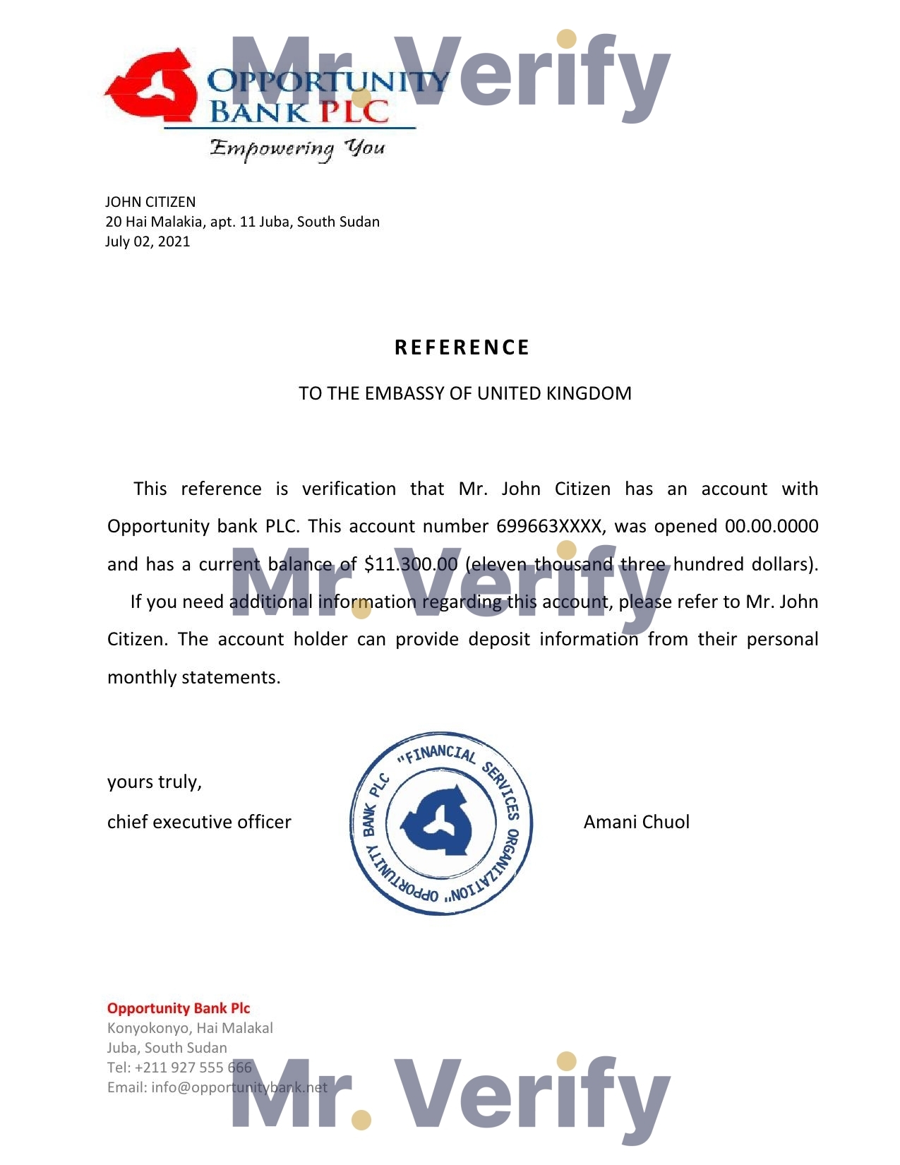 Download South Sudan Opportunity Bank Reference Letter Templates | Editable Word