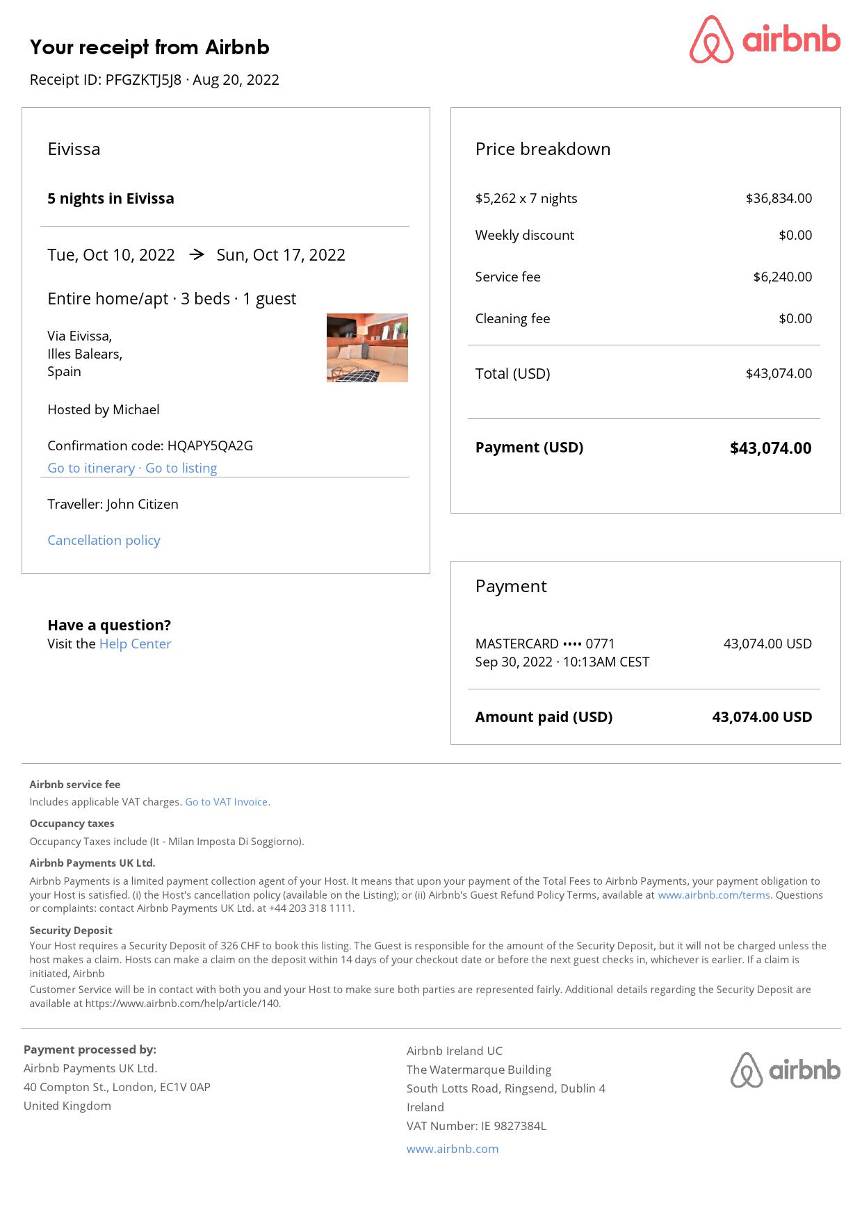 Customizable Spain Airbnb Reservation Template | Word & PDF Formats