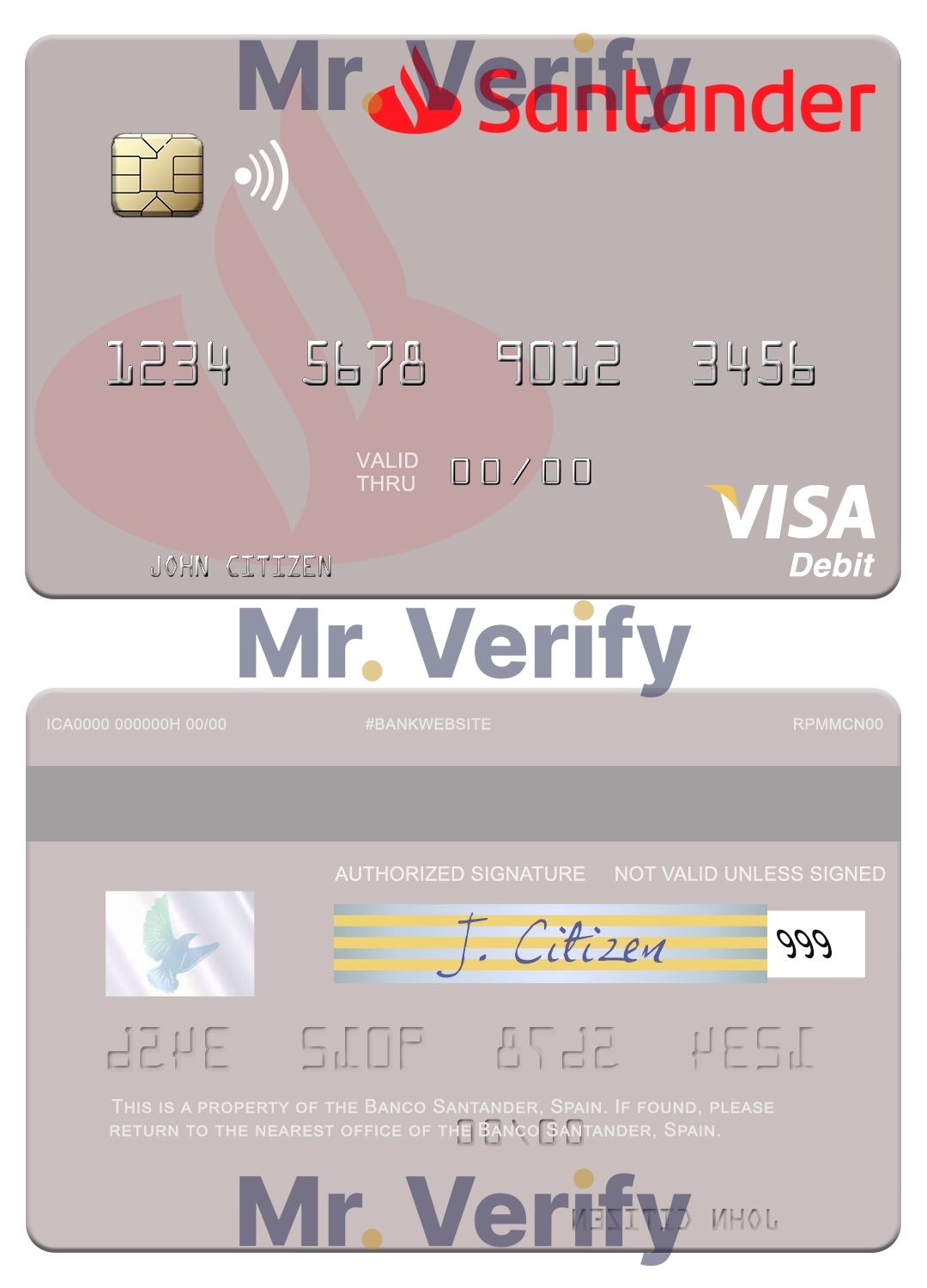 Editable Spain Banco Santander visa credit card Templates in PSD Format
