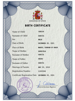 Authentic Spain Birth Certificate Template | Customize and Download Online (Copy)