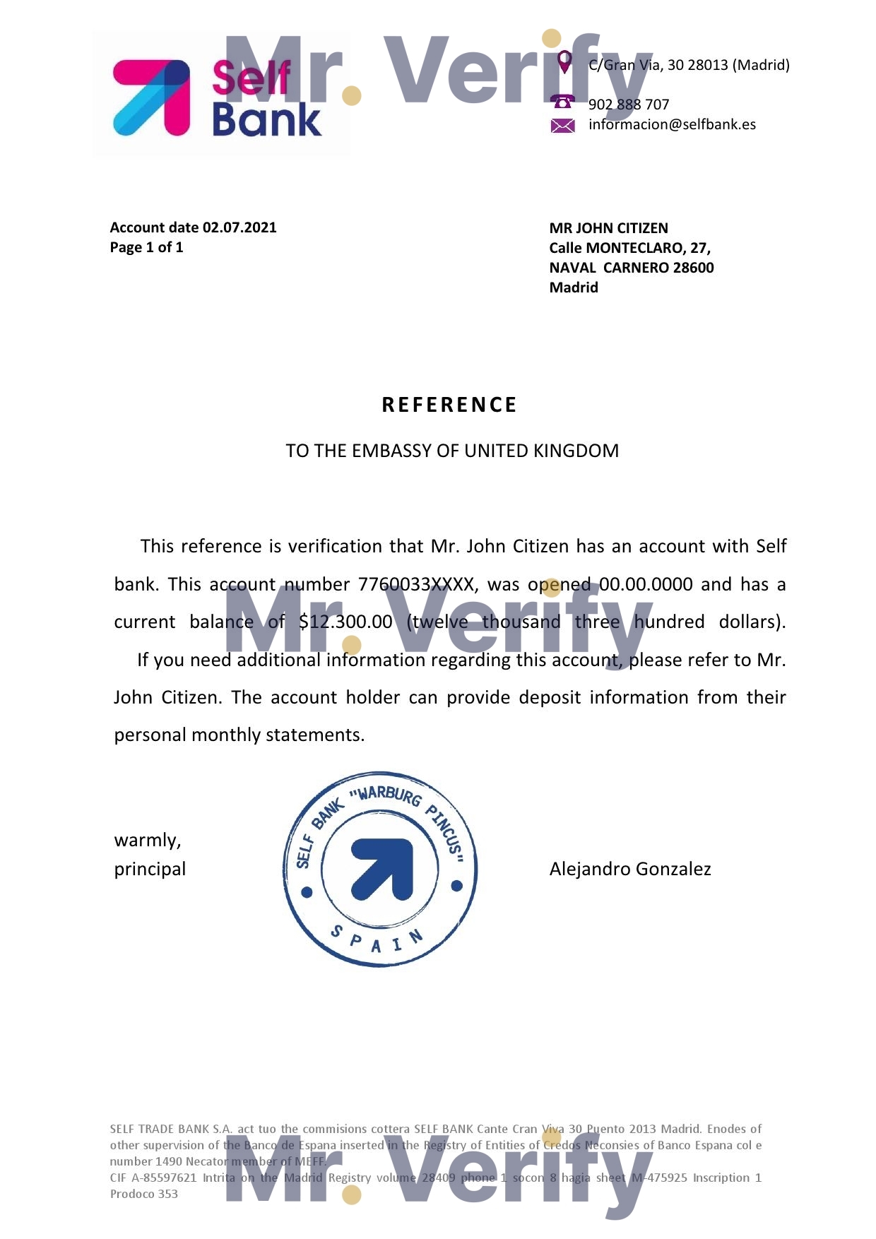 Download Spain Self Bank Reference Letter Templates | Editable Word