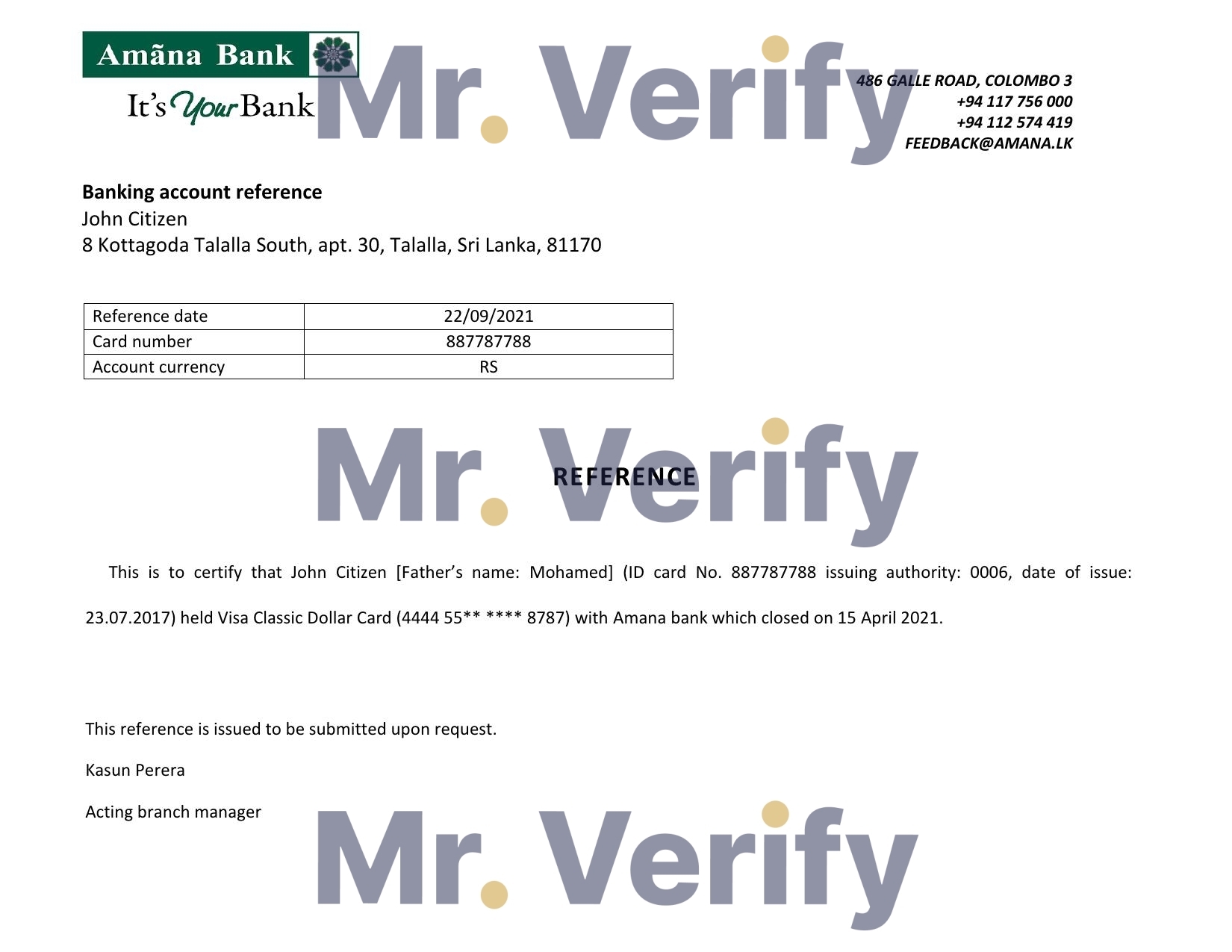 Download Sri Lanka Amana Bank Reference Letter Templates | Editable Word