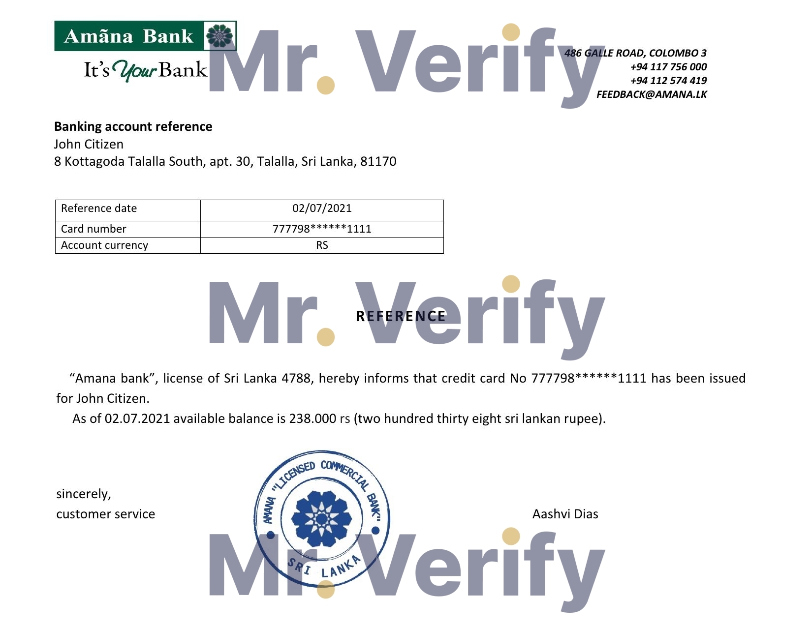 Download Sri Lanka Amana Bank Reference Letter Templates | Editable Word
