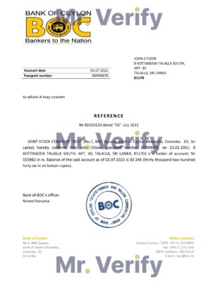 Download Sri Lanka BOC Bank Reference Letter Templates | Editable Word