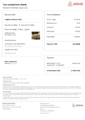 Customizable St. Lucia Airbnb Reservation Template | Word & PDF Formats