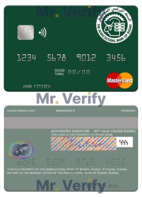 Editable Sudan The Agricultural Bank of Sudan mastercard Templates in PSD Format