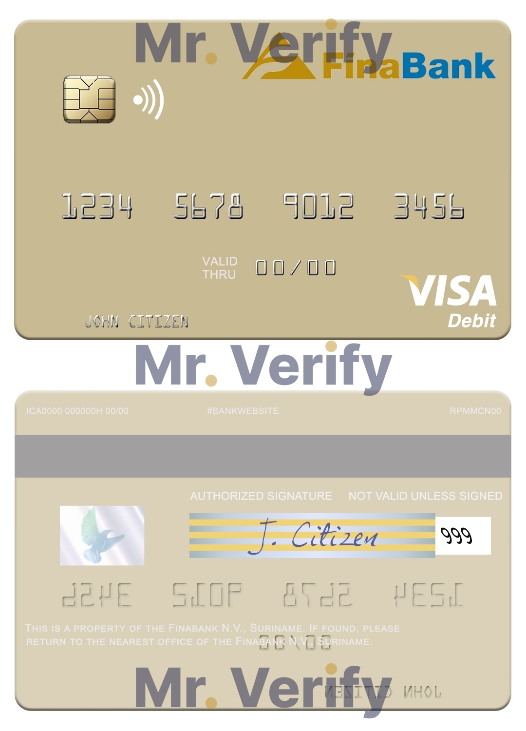 Fillable Suriname Finabank N.V. visa debit card Templates | Layer-Based PSD