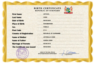 Authentic Suriname Birth Certificate Template | Customize and Download Online