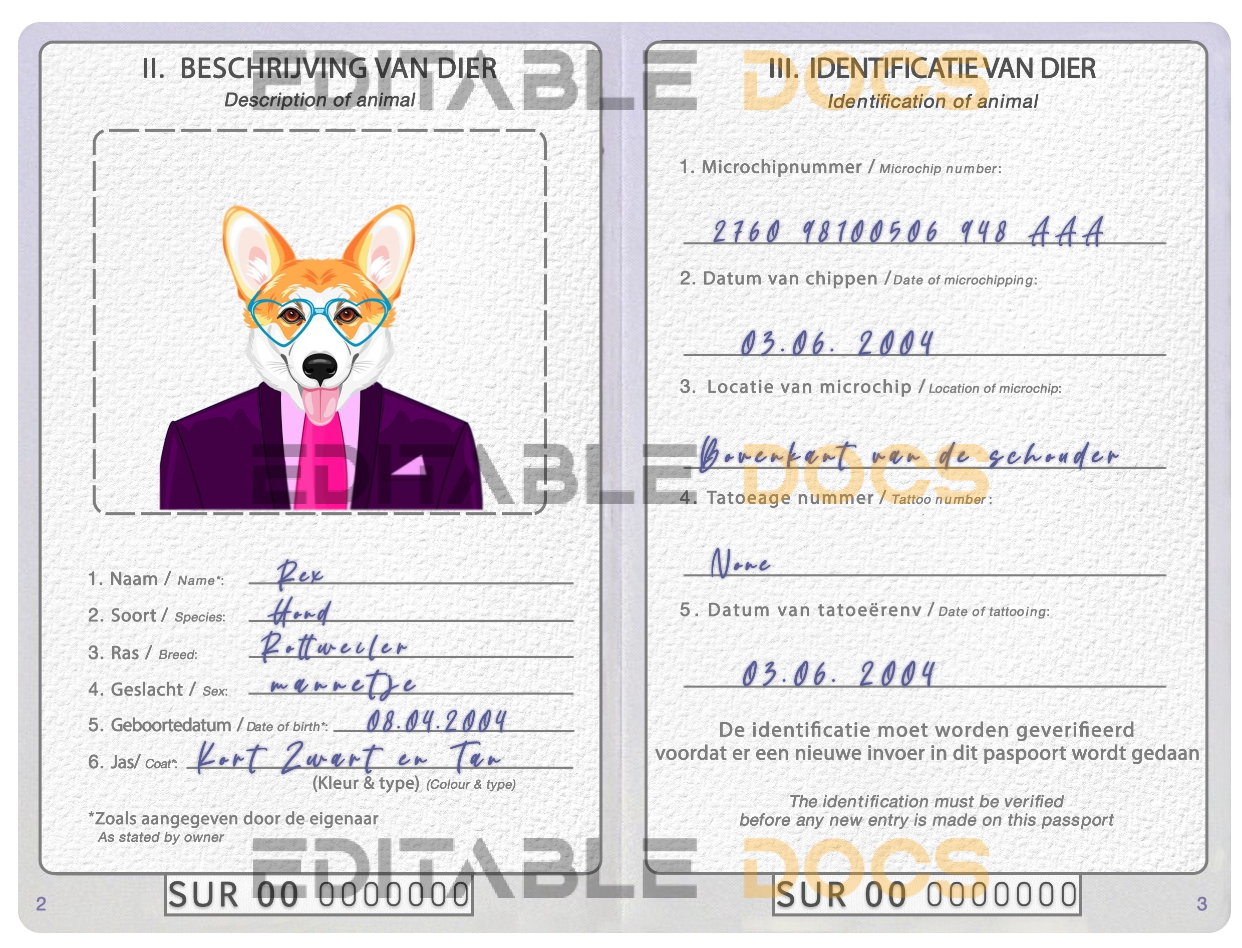 Suriname dog Fake PSD Passport | Instant Download