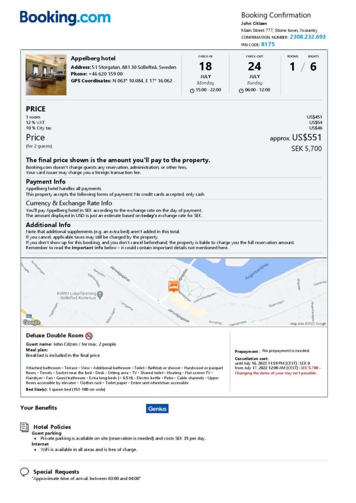 Customizable Sweden Airbnb Reservation Template | Word & PDF Formats