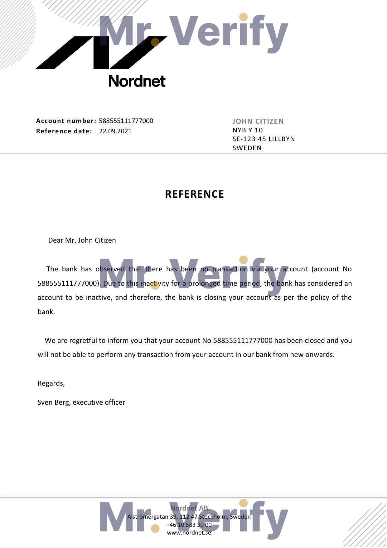 Download Sweden Nordnet Bank Reference Letter Templates | Editable Word
