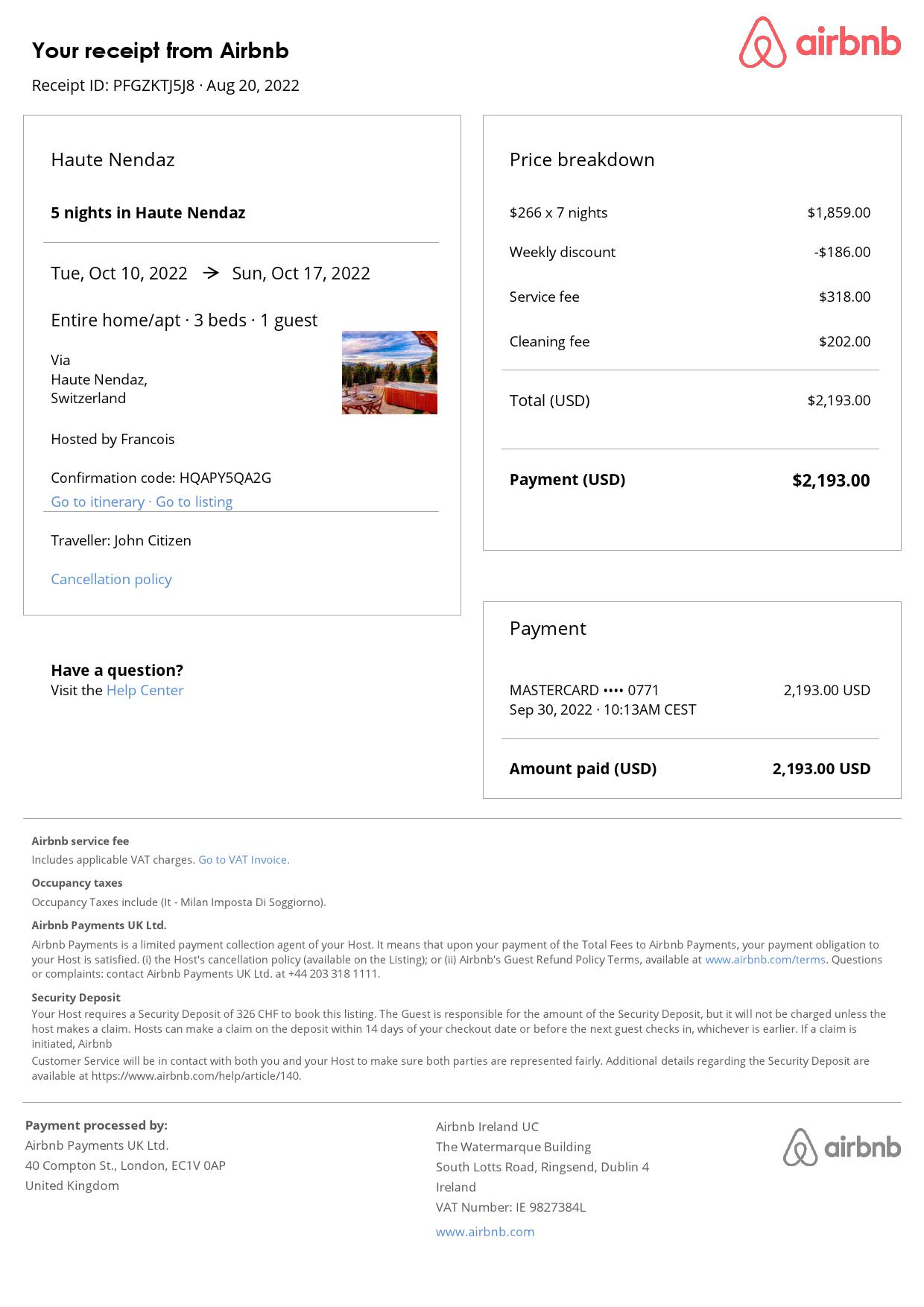 Customizable Switzerland Airbnb Reservation Template | Word & PDF Formats