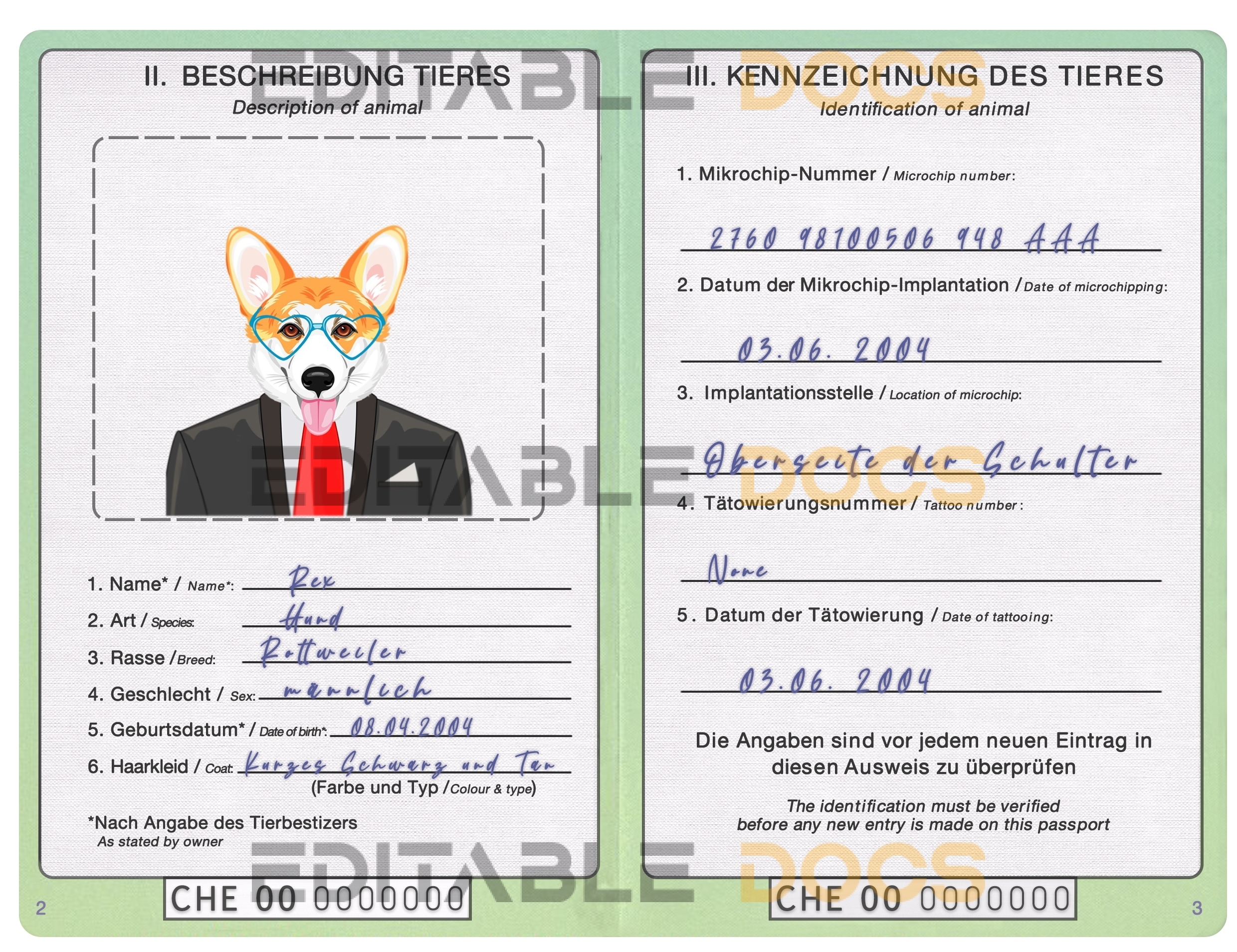 Switzerland dog Fake PSD Passport | Instant Download
