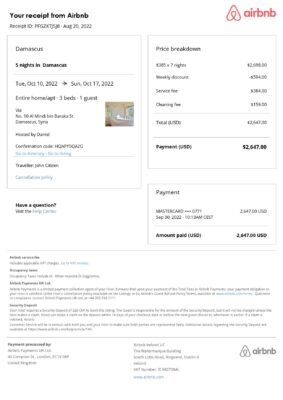 Customizable Syria Airbnb Reservation Template | Word & PDF Formats