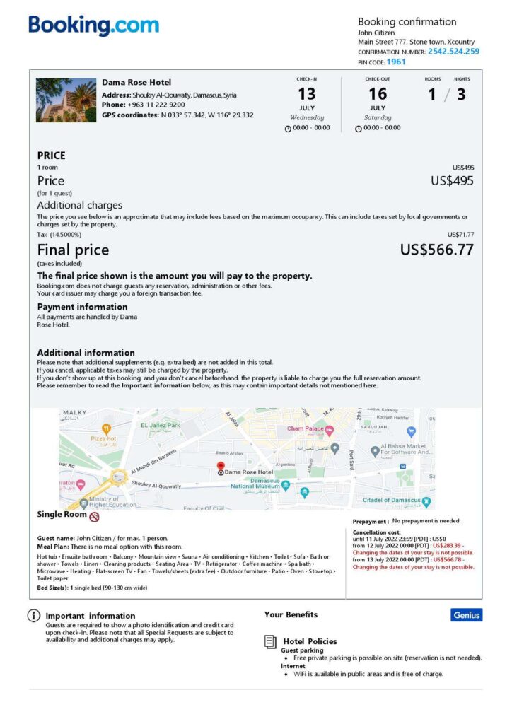 Customizable Syria Airbnb Reservation Template | Word & PDF Formats