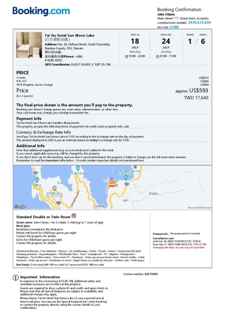 Customizable Taiwan Airbnb Reservation Template | Word & PDF Formats