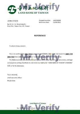 Download Taiwan Land Bank Reference Letter Templates | Editable Word