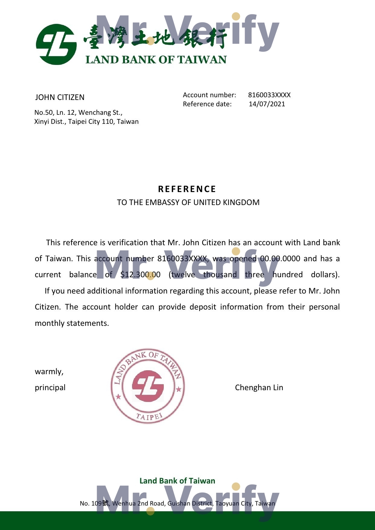 Download Taiwan Land Bank of Taiwan Bank Reference Letter Templates | Editable Word