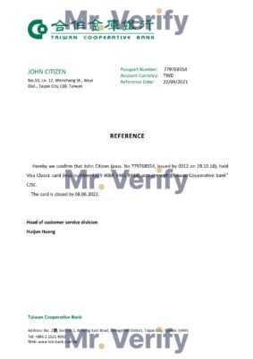 Download Taiwan Cooperative Bank Reference Letter Templates | Editable Word