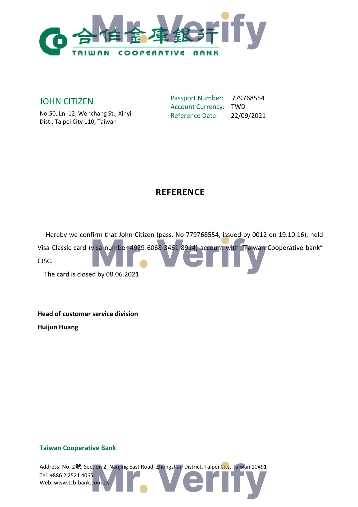 Download Taiwan Cooperative Bank Reference Letter Templates | Editable Word