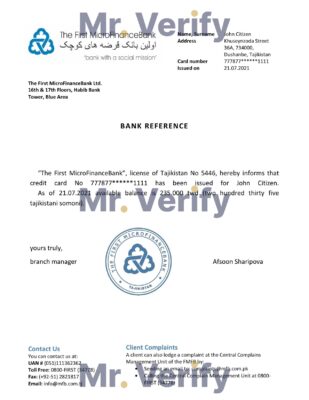 Download Tajikistan The First MicroFinanceBank Bank Reference Letter Templates | Editable Word