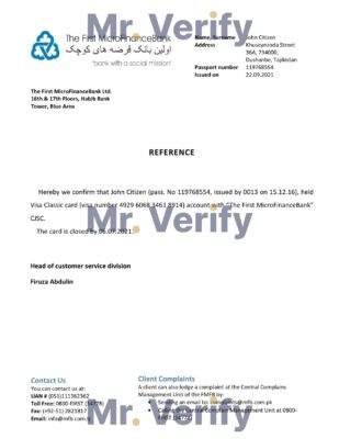 Download Tajikistan The First MicroFinanceBank Bank Reference Letter Templates | Editable Word