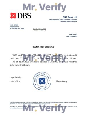 Download Thailand DBS Bank Reference Letter Templates | Editable Word