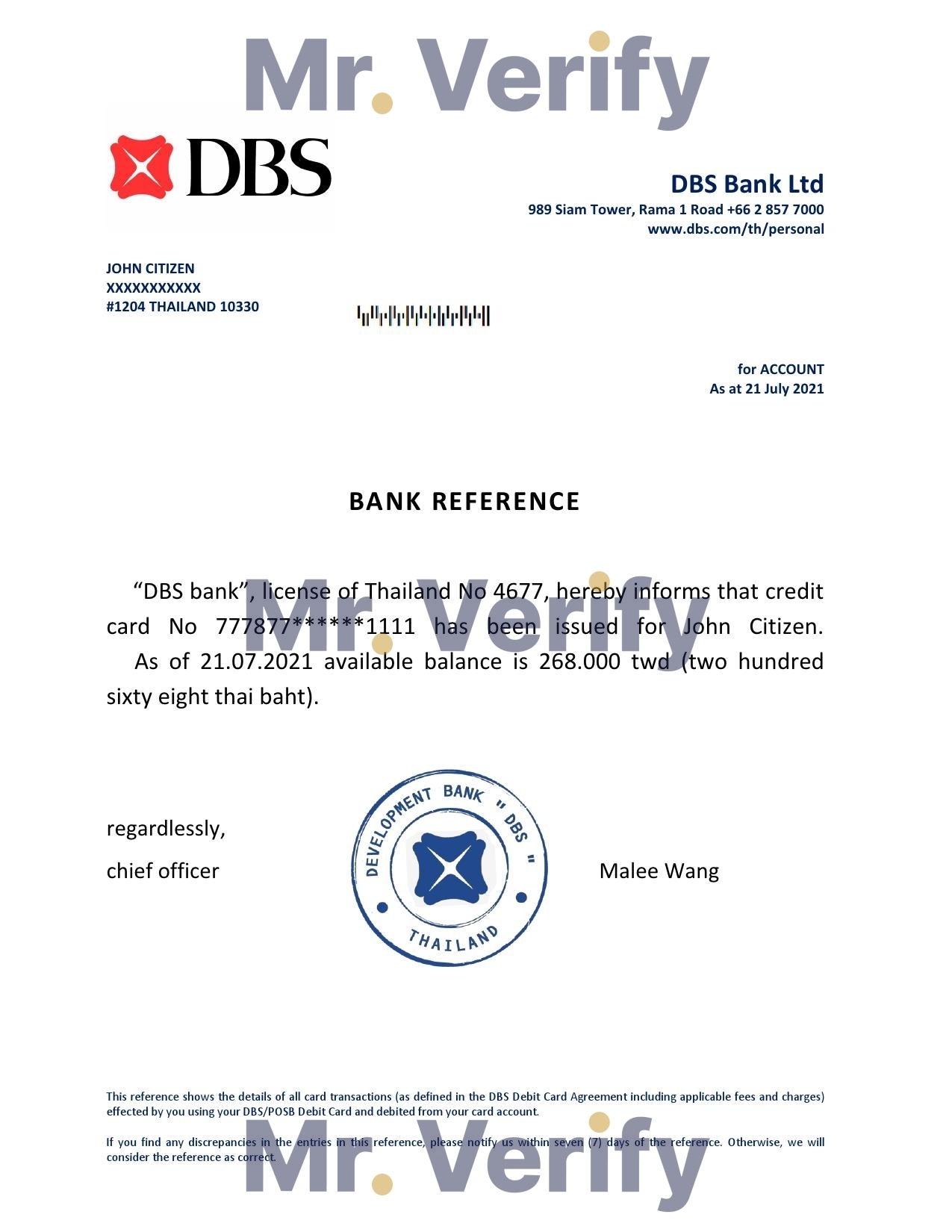 Download Thailand DBS Bank Reference Letter Templates | Editable Word