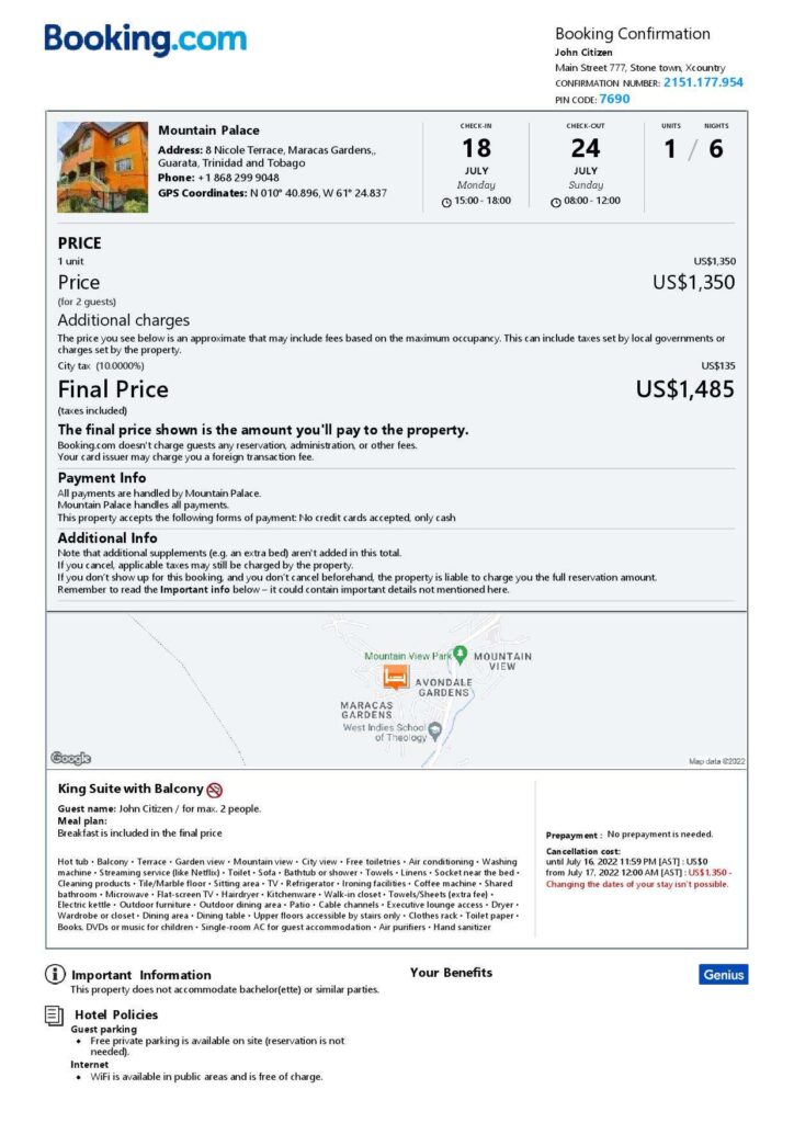 Customizable Trinidad and Tobago Airbnb Reservation Template | Word & PDF Formats