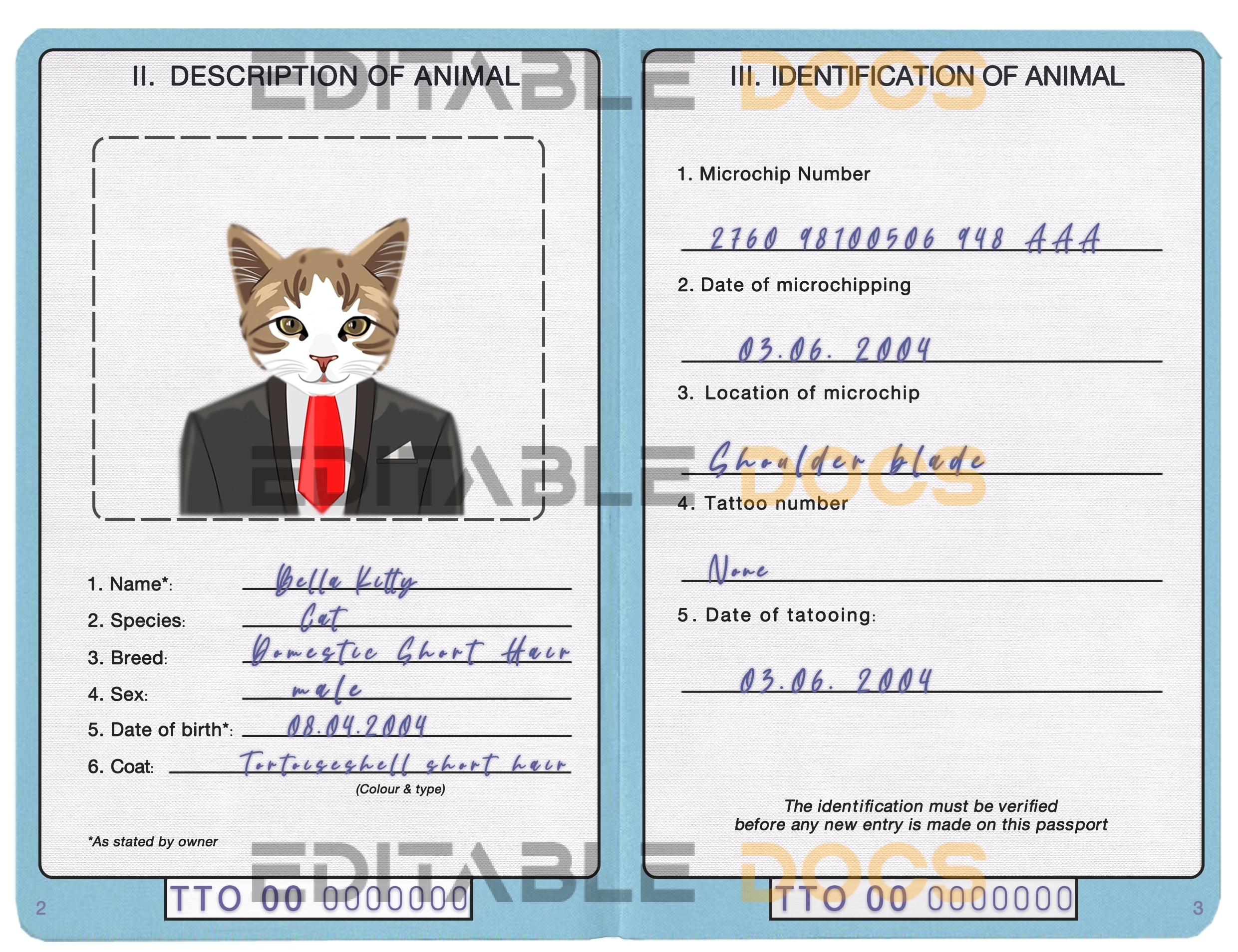Trinidad and Tobago cat Fake PSD Passport | Instant Download