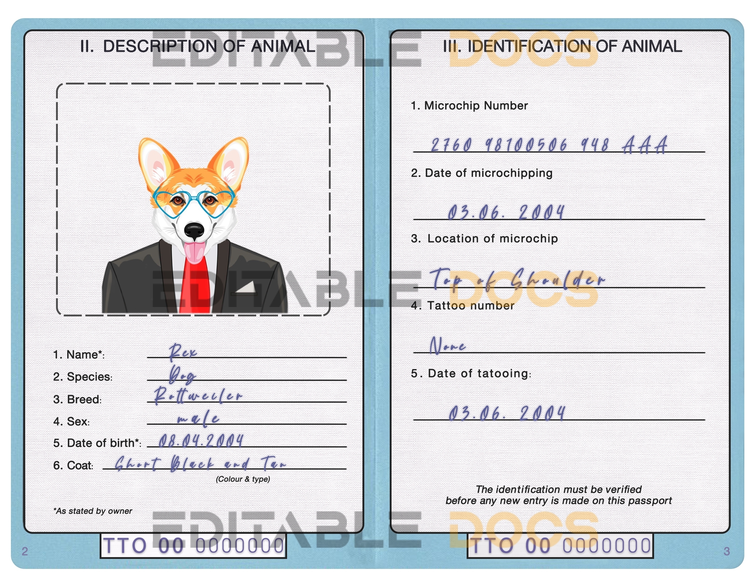 Trinidad and Tobago dog Fake PSD Passport | Instant Download
