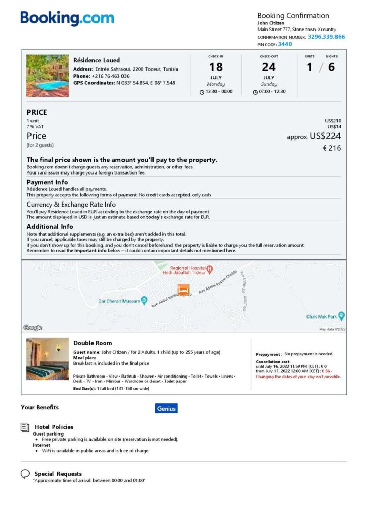Customizable Tunisia Airbnb Reservation Template | Word & PDF Formats