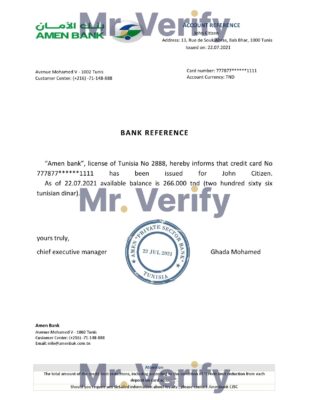 Download Tunisia Amen Bank Reference Letter Templates | Editable Word