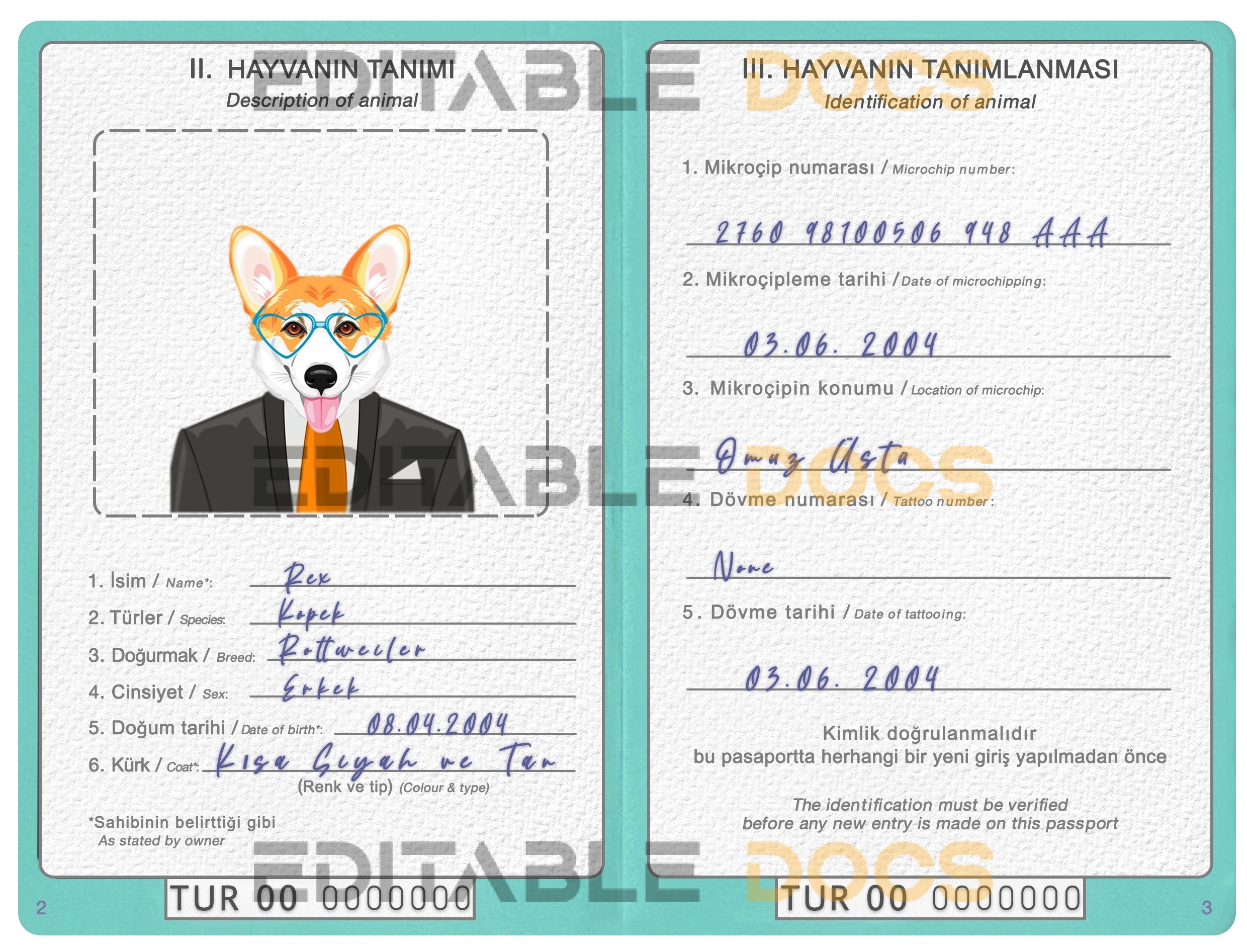 Turkey dog Fake PSD Passport | Instant Download