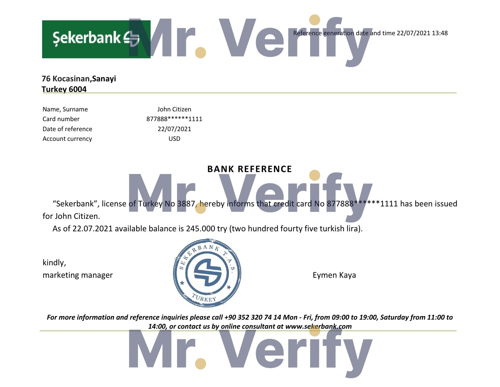 Download Turkey Sekerbank Bank Reference Letter Templates | Editable Word