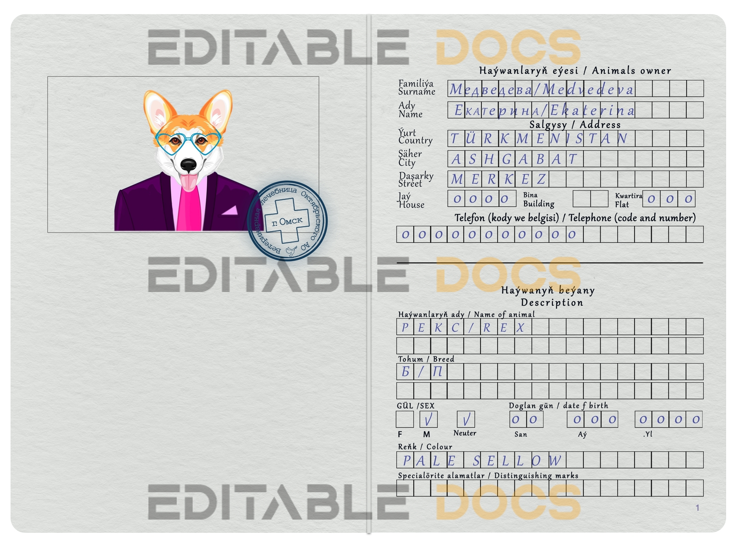 Turkmenistan dog Fake PSD Passport | Instant Download