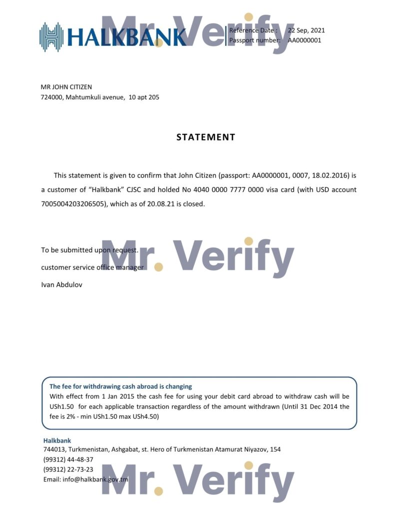 Download Turkmenistan Halkbank Bank Reference Letter Templates | Editable Word