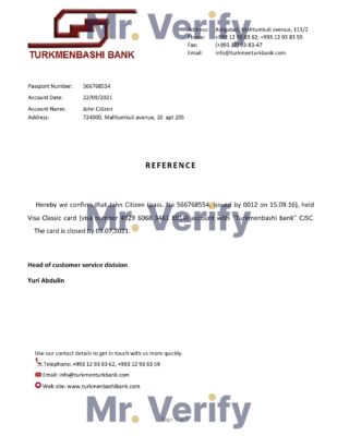 Download Turkmenistan Turkmenbashi Bank Reference Letter Templates | Editable Word