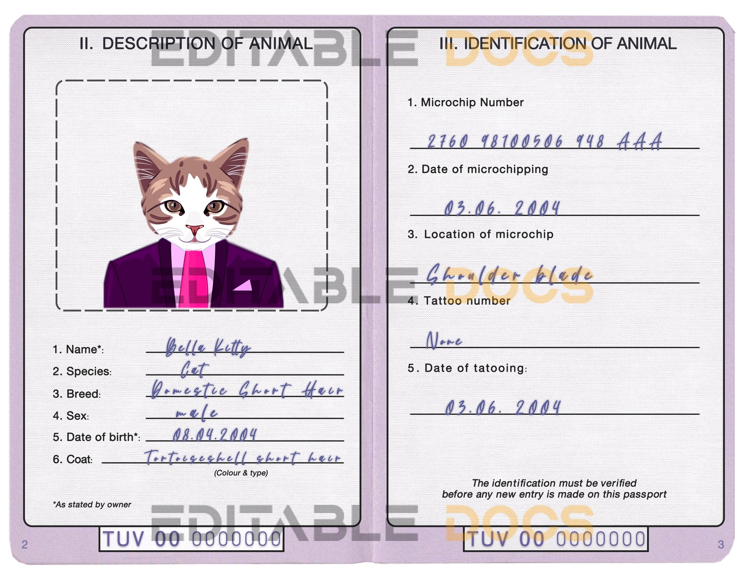 Tuvalu cat Fake PSD Passport | Instant Download