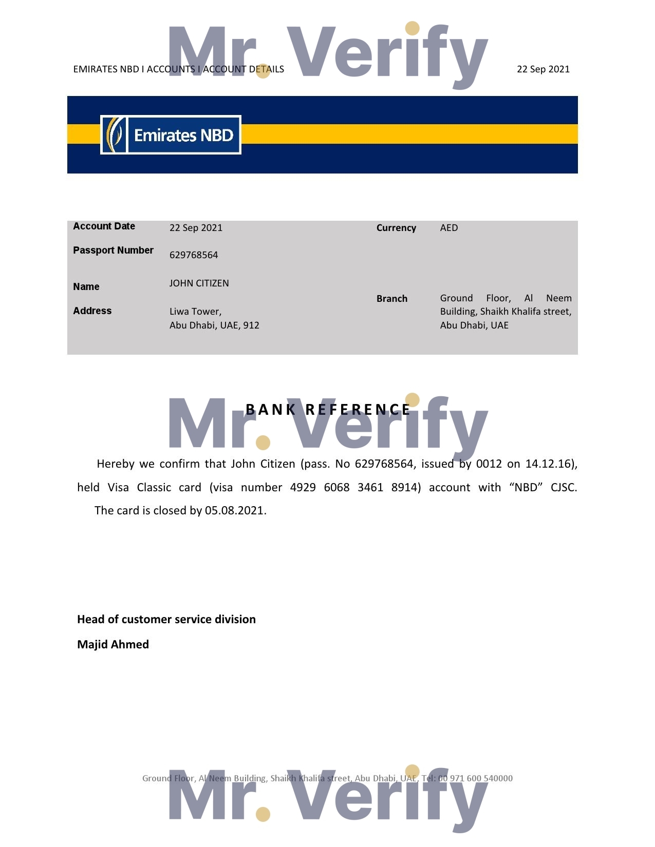 Download UAE Emirates NBD Bank Reference Letter Templates | Editable Word