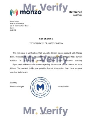Download United Kingdom Monzo Bank Reference Letter Templates | Editable Word