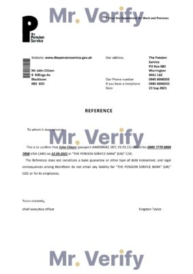 Download United Kingdom The Pension Service Bank Reference Letter Templates | Editable Word