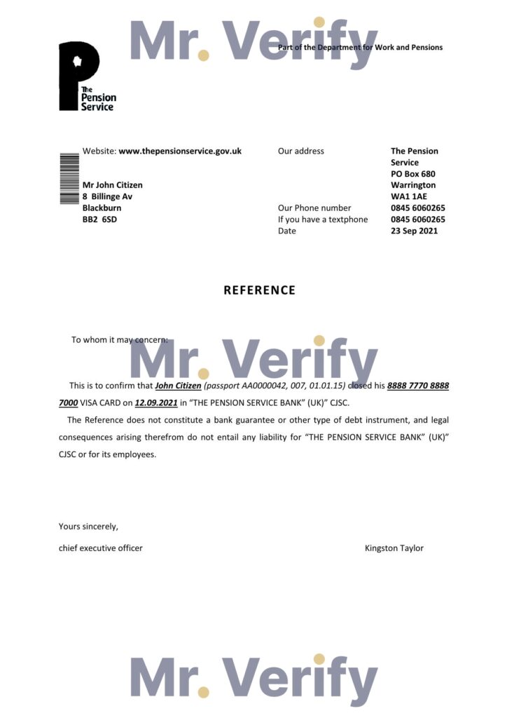 Download United Kingdom The Pension Service Bank Reference Letter Templates | Editable Word
