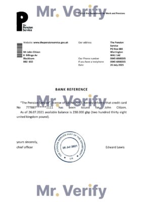Download United Kingdom The Pension Service Bank Reference Letter Templates | Editable Word