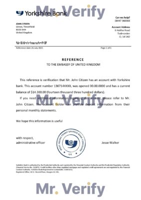 Download United Kingdom Yorkshire Bank Reference Letter Templates | Editable Word