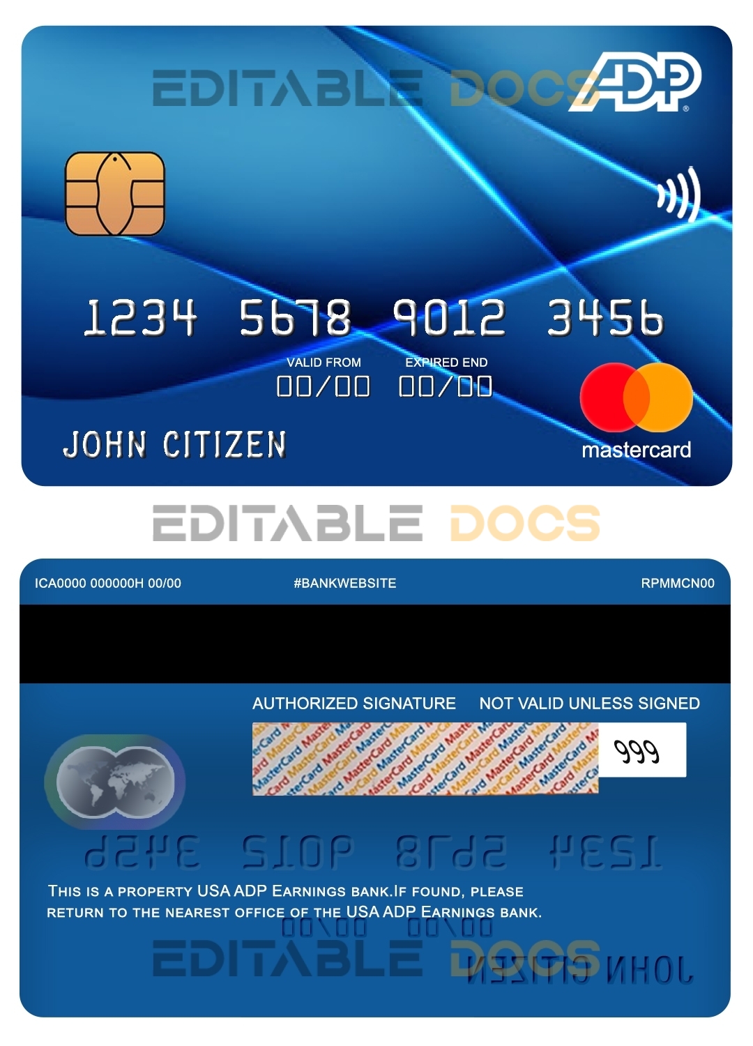 Fillable USA ADP Earnings bank mastercard Templates | Layer-Based PSD